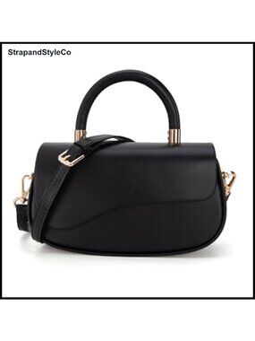 Vegan PU Leather Top Handle Crossbody Purse Mini Structured Handbag Detachable